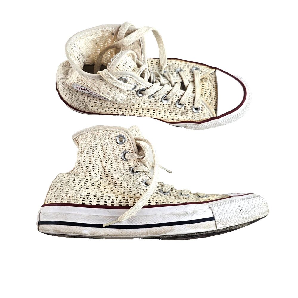 Converse Chuck Taylor Shoes Womens 6.5 All Star Crochet Knit High Top Sneakers